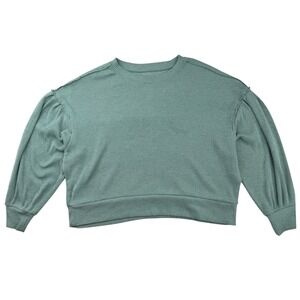 SO Ribbed Knit Sweater Balloon Sleeve Sage Green Relaxed Boho Lightweight XXL